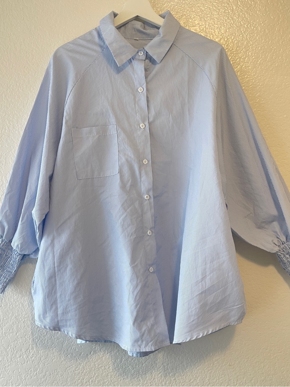 Light Blue Button-Up Blouse with Pocket